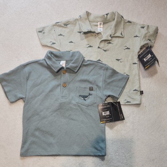 Kids Polo Shirt Set with Whale Design - Blue and Cream - Picture 1 of 7